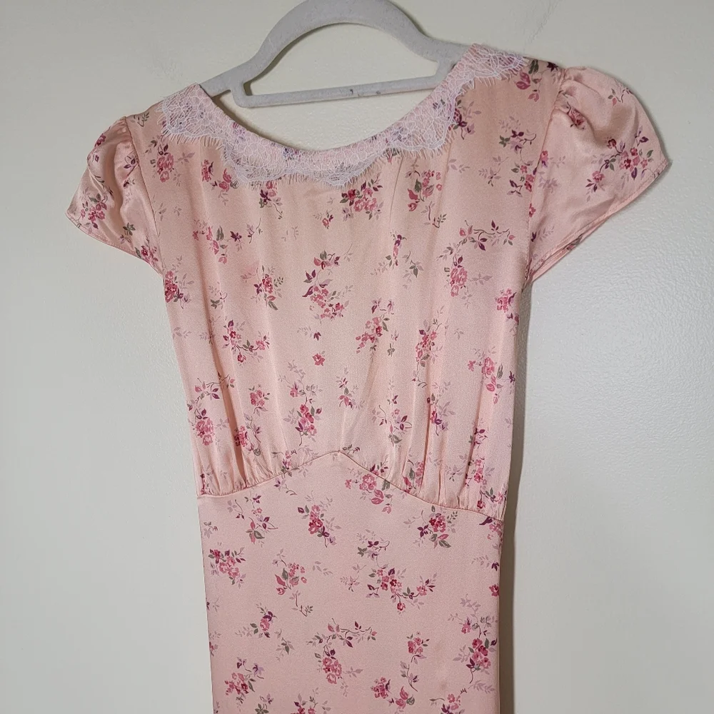 Reformation 100% Silk Lucas Maxi Dress  Floral Peach Size 8 - Picture 5 of 10